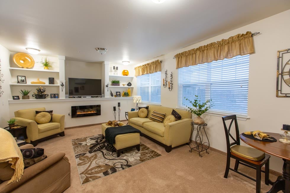 A living room in a Springwood Landing apartment